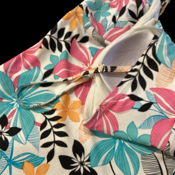 Croft & Barrow 2 Piece Tankini Swimsuit, Pink and Turquoise Multi Floral, 14/16 - Picture 5 of 7